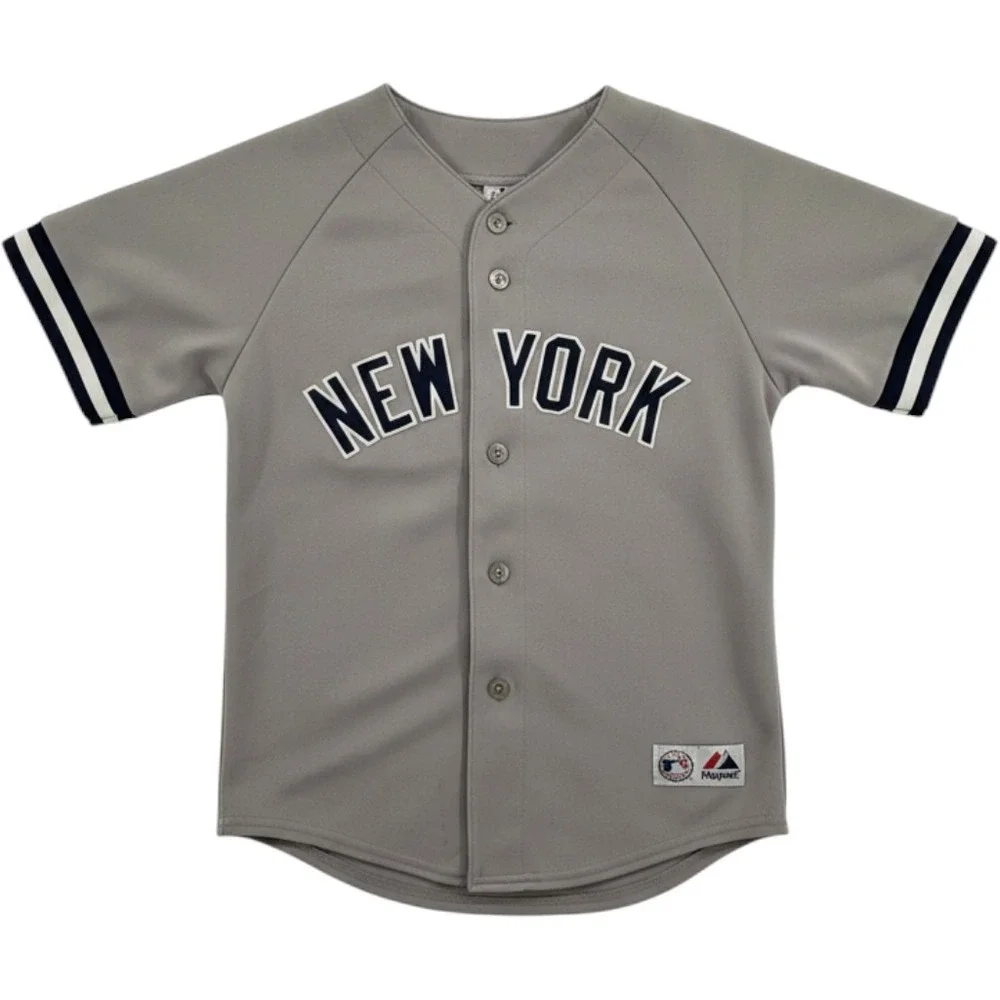 Vintage Majestic New York Baseball Jersey Youth M Polyester Grey Stitched MLB